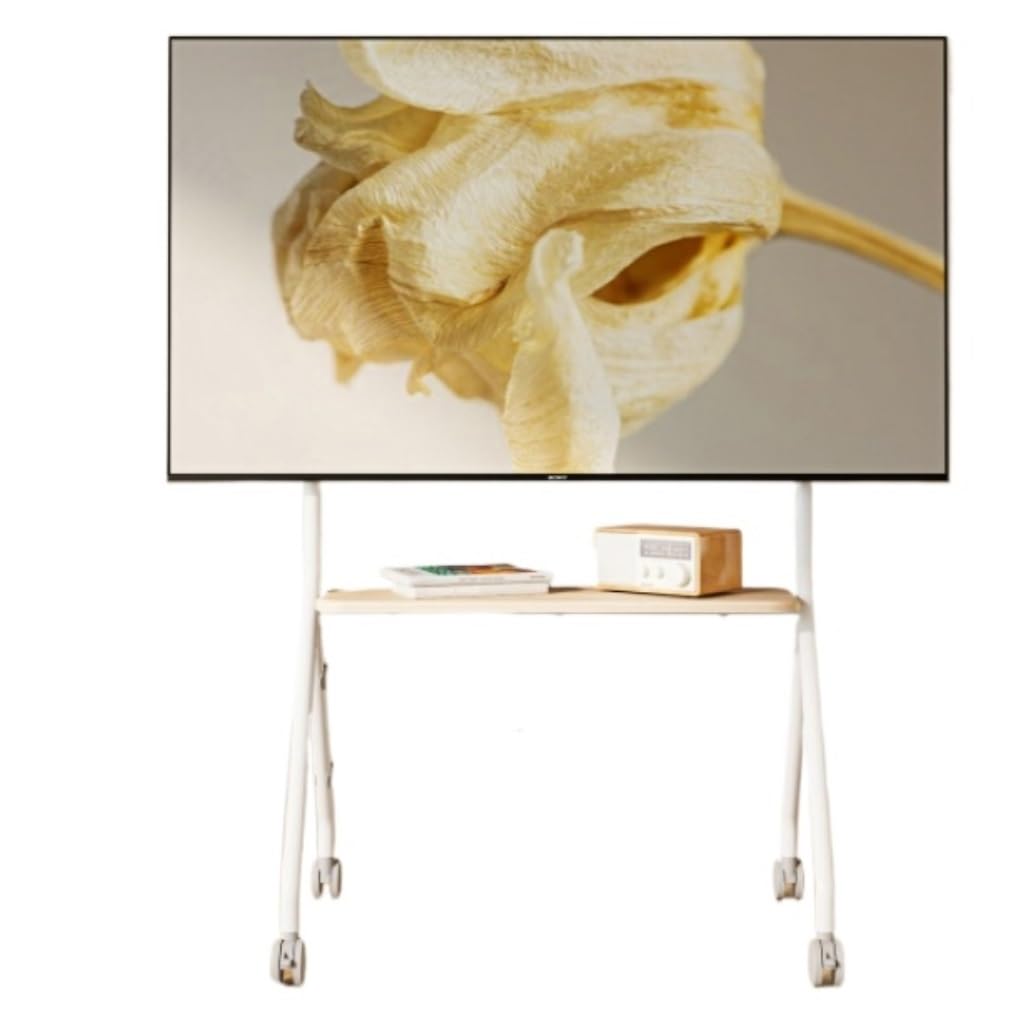 OLSKFUH Tv Stand Television Stands Rolling Tv Stand With Av Shelf Mobile Tv Cart On Wheels For 49-75 Inch Tvs, Up To 110Lbs, Height Adjustable, Max 600X400Mm Tv Stands For Livin,White-49-75 inch