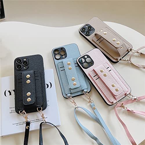 Coque portefeuille iPhone 12 rose avec support béquille et rivets