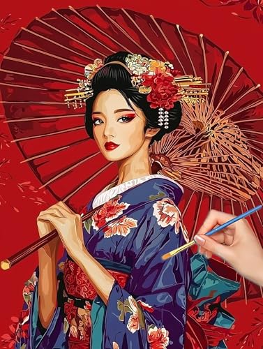 Women Paint by Numbers for Adults, DIY Paint by Numbers Japan, Painting by Number for Adults Beginners, Canvas Kits with Brushes