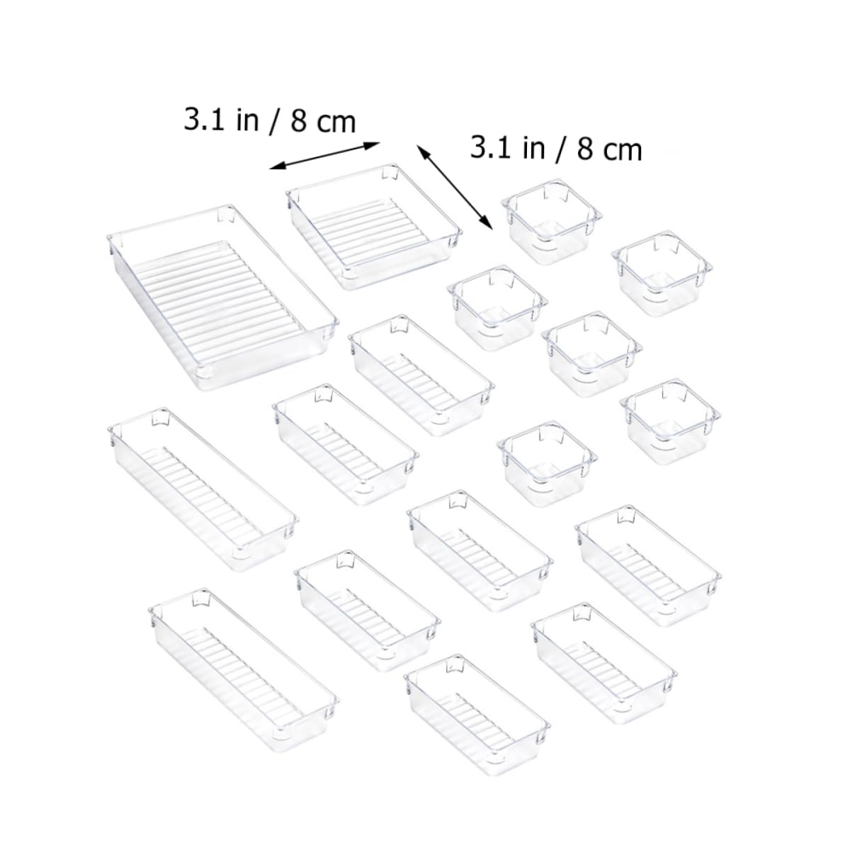 NUOBESTY Set 17 Pezzi di Organizer per Cassetti in Acrilico Trasparente, Divisori Modulari per Cosmetici e Scrivania, per Camera da Letto e Bagno