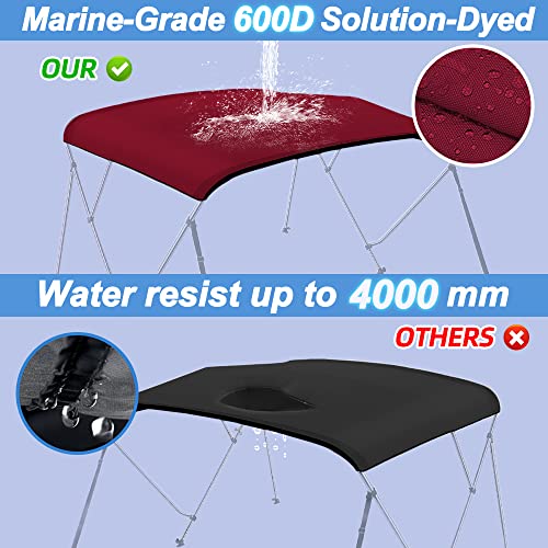 Seapisode 4 Bow Marine Grade Fade And Crack Resistant Bimini Top Replacement Cover, Heavy-Duty Waterproof And Uv-Proof Boat Canopy, Easy Install Zipper Sleeves Boat Awning/Without Frame,Burgundy #TOP4