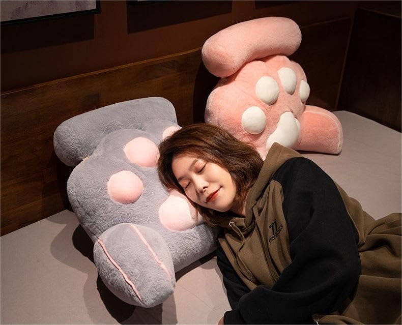 Miniatura 6 de Almohada de apoyo lumbar de felpa con patas de gato, cómodo cojín de respaldo con brazos, almohada de protección de cintura anticolisión para leer