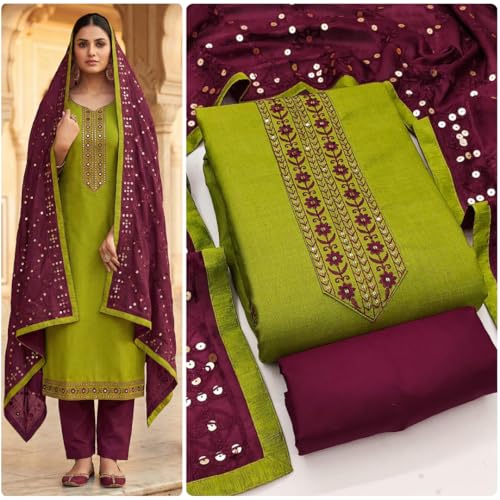 Image of HMP Fashion Womens Bombay Cotton Embroidery Tie Cotton Unstitch dress Material With Chanderi lace bordered Dupatta