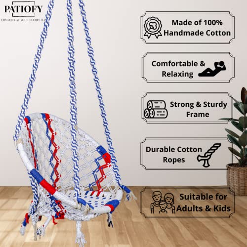 Image of Patiofy Cotton Netted Round Large Swing for Adults /Swing for Balcony /Swing Chair for Adults for Home /Hammock Swing for Adults /Swing Chair Wooden /Without Hanging Kit(120Kgs Weight Capacity Multicolor)