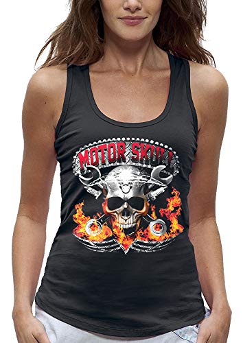 Débardeur Crane en Feu haut sans manches biker motor skull femme rock