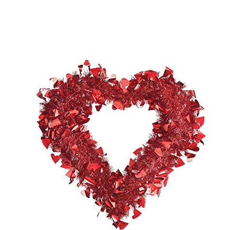 Red Heart Tinsel Wreath Party Decoration