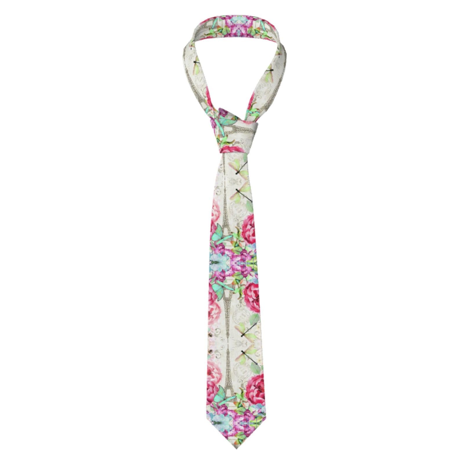 yagDAA Retro Dragonfly French Tower Print Necktie For Men Tie Silk-Like Neckties For Business Formal Occasions Wedding Men'S Ties