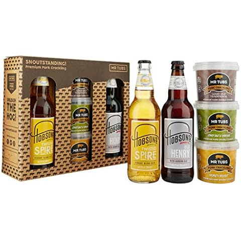 Mr Tubs Premium Pork Crackling & Beer Gift Set - 3 x Crackling Flavour Tubs & 2 x 500ml Beer - Pork Scratchings Meat Snack with Real Ale (Twisted Spire & Old Henry), from Award-Winning UK Brewery Cover