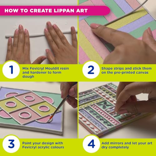 Image of Fevicryl Lippan Mini Art Kit | All-Inclusive DIY Kit with Canvas, Acrylic Colours, Mirror Packet, Mouldit, Brush | for Artists, Students, Hobbyists & Gifting | Ideal for Age 14 +