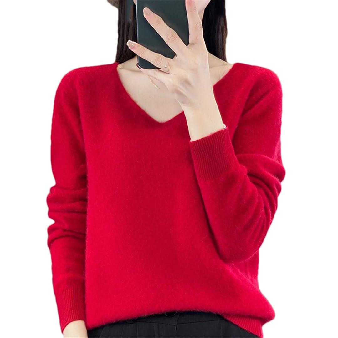 Maglione da donna in lana con scollo a V lavorato a maglia pullover basic casual slim manica lunga