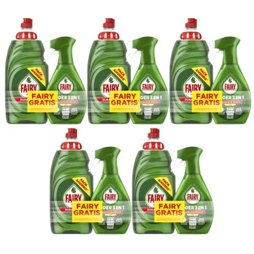 Fairy Lavavajillas Original 1015 ml + Fairy Poder 3 en 1 Spray 500 ml | Lote 5 Packs | Detergente Lavavajillas Mano + Spray Antigrasa Cocina