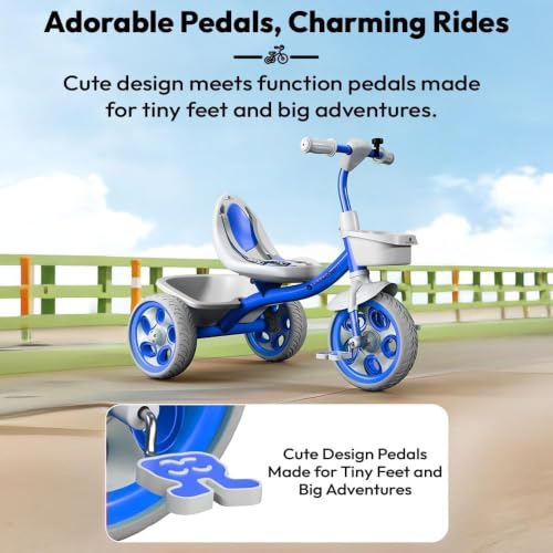 Image of StarAndDaisy Kids Cycle for 2-5 Years Boy & Girl /Tricycle with EVA Wheels, Bell & Basket /Baby Trike Cycle 30 Kg Capacity, 3-Point Safety Belt (Blue)