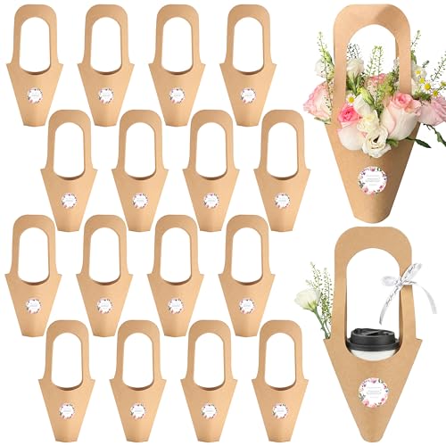 xialgshe 20 Pcs kraft paper flowers gift bags bouquets bags cones flower bouquet bags with handle to make bouquets for wedding paper wedding birthday gift bag valentines day gift bag