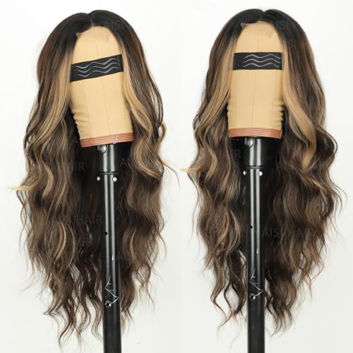 Image of AISI HAIR 【Beginner Friendly Wigs Mixed Blonde Wig for Women, Long Wavy Lace Hairline Blond Wig,Synthetic Blonde Wigs for Daily Party