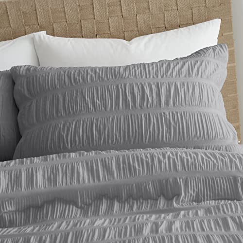 Catherine Lansfield Bedding Seersucker Double Duvet Cover Set including Pillowcases Grey - Image 2