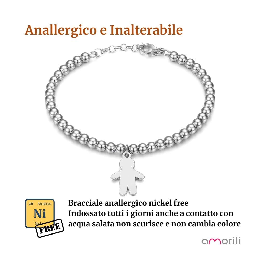 Bracciale Nascita Bimbo Maschietto Donna in Acciaio Inox Personalizzato con Incisione | Braccialetto Elegante Regolabile | Gioiello Futura Mamma Baby Shower Battesimo Regalo bcc2778