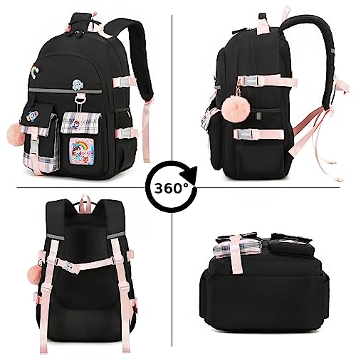 Hey Yoo Cute School Backpack for Girls Backpack for School Bag Kids Backpacks for Girls Kawaii Bookbag for Teen Girl (Black)2