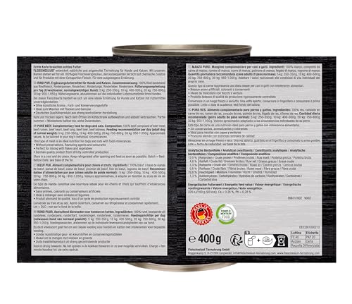 Fleischeslust Nassfutter für Hunde & Katzen | Steakhouse Rind pur (6x400g) | Reinfleisch-Dosen | Monoprotein | Ergänzungsfutter | sensitiv