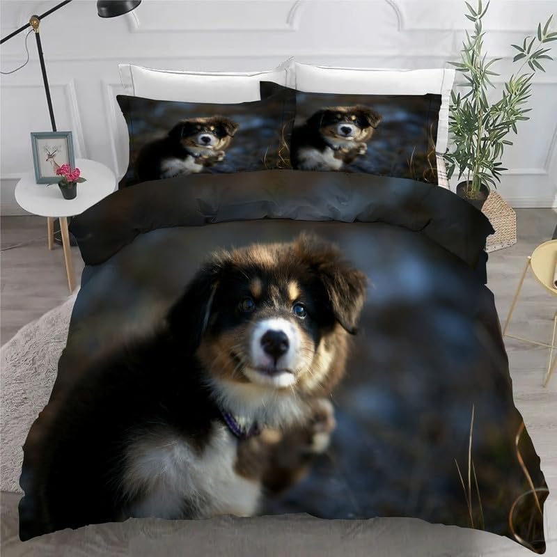 Puppy King Duvet Cover Animal Print King Bedding Set Soft Microfiber Comforter Cover and 2 Pillow Shams 20"X36", Bed Set Duvet Covers with Zipper