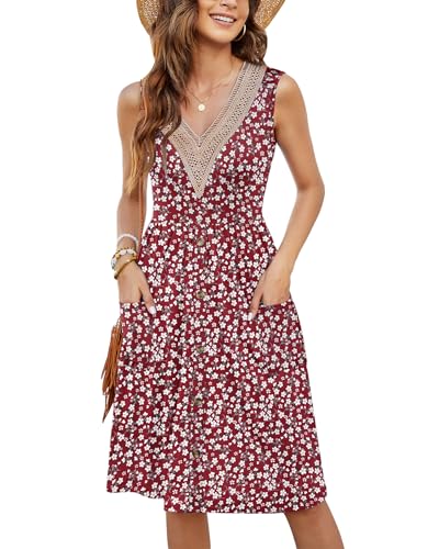 Image of MOLERANI Women Summer Dresses Sleeveless Casual Loose Swing Button Down Midi Dress with Pockets