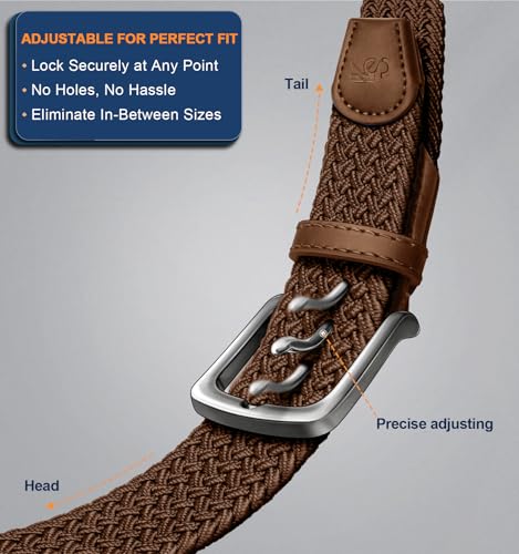 KEMISANT Men Belt-Stretch Woven Braided Belt For Gift Men Golf Casual Jeans Dresses with Nylon Canvas 1 3/8" (Light Brown,36"-40" Waist Adjustable) by KEMISANT - Image 2