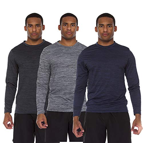 3 Pack: Men's Active Dry Fit Moisture Wicking UV Sun Protection Athletic Performance Space Dyed Crew Neck Long Sleeve Top (X-Large, Set A)
