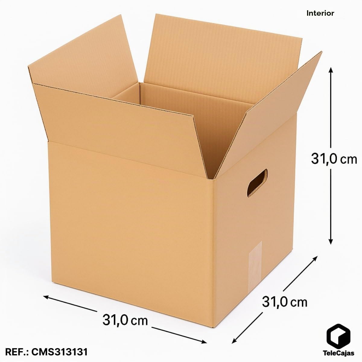 Telecajas | 10 cajas 31 x 31 x 31 cm | Cajas de cartón robustas con asas para mudanza o envío | Ideal para platos, sombreros y revistas | Pack de 10