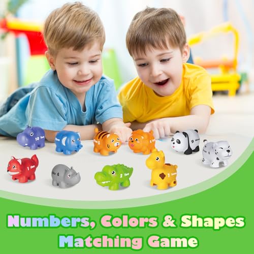 Image of Learning Toys for 2 3 4 Year Old, 20 Pcs Number Matching Game with Digital English, 10 Different Animal Figures, Preschool Activities Montessori Fine Motor Toys for Toddlers Kids