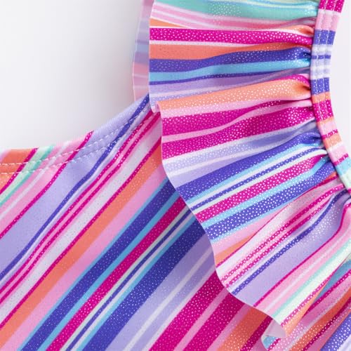 LIZENS Girls One Piece Swimwear Striped Ruffle Trim 2-12Years Flounce Colorful Beach Bathing Suit for Kids Swimsuit4