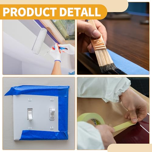 Image of 4 Pcs 0.6cm /1.5cm /2.5cm /5cm /0.2cm x 10m Universal Painters Tape - DIY Car Auto Paint for Masking Tape No Residue - Crepe Paper Yellow