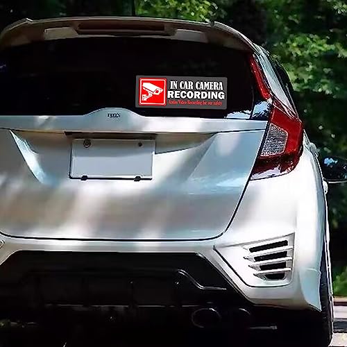 Image of Camera Audio Video Recording Window Cars Stickers 2x6 Inch in Car Camera Recording Labels Cam On Board Video Sign for Car Window Bumper Safety 4 PCS (Off-White)