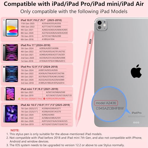 Image of COO Stylus Pen for iPad Pro Air Mini 2018-2025, Palm Rejection Fast Charge | Stylus Pen for iPad 10 /9 /8 /7 /6 Gen, iPad Pro 11 /12.9 inch, Air 7 /6 /5 /4 /3 Gen, Mini 6 /5 Gen, Rose Gold