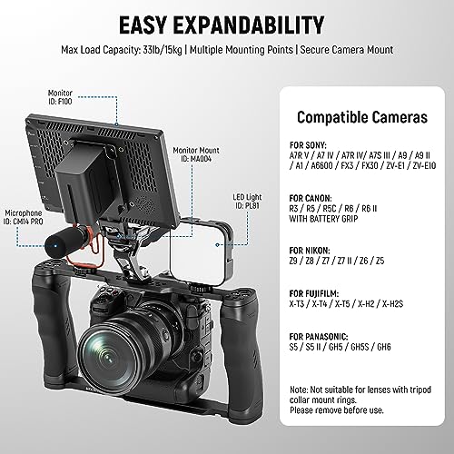 NEEWER Universal Camera Cage & Top Handle with 3/8" ARRI Locating Pins Kit, Video Rig Camera Stabilizer with Arca Type Base - Image 4