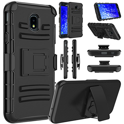 Elegant Choise Galaxy J7 2018 Case, Galaxy J7 Star / J7 Refine / J7 Crown Case, Hybrid Heavy Duty Shockproof Rugged Holster Protective Case with Kickstand and Belt Clip for Samsung J7 2018 (Black)