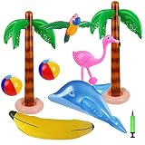 Zsroot 9 Stück aufblasbare Palmen Flamingos Bananen Spielzeug, aufblasbare Wasserbälle Delphin für Hawaii Luau Party Dekoration Strandkulisse