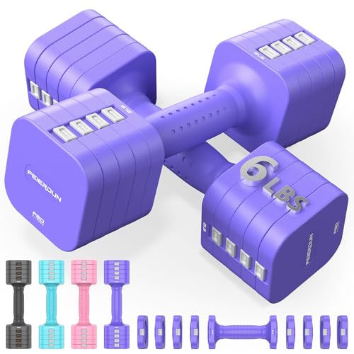 Image of FEIERDUN DB3 5-in-1 Adjustable Dumbbell Set of 2, 12LBS /20LBS Hand Weights for Women, Men, 1s-Adjust Dual-Stable Dumbbell Set for Women Home Gym & Outdoor