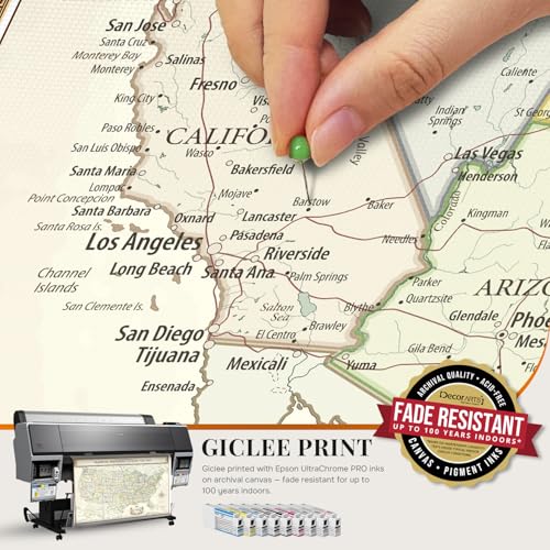 Image of DECORARTS - Oversized Push Pin Travel Map USA, Extra Large US Maps for Wall, Colorful United States Pin Board Canvas, Giclee Print, Handcrafted in USA, 40x30''