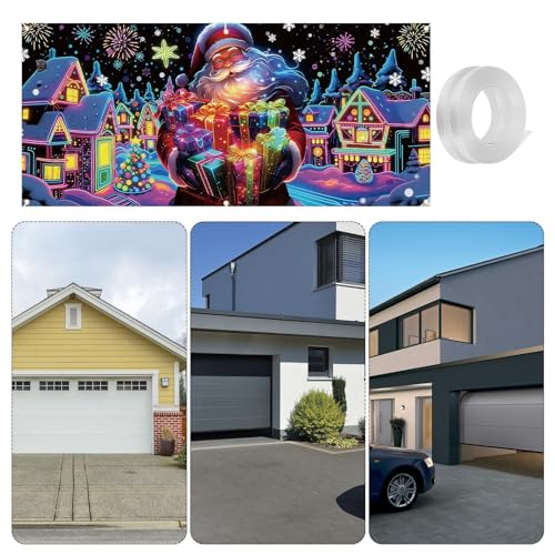 Décoration de vacances fluorescente UV pour porte de garage bâche Noël 4x1.8m - 4