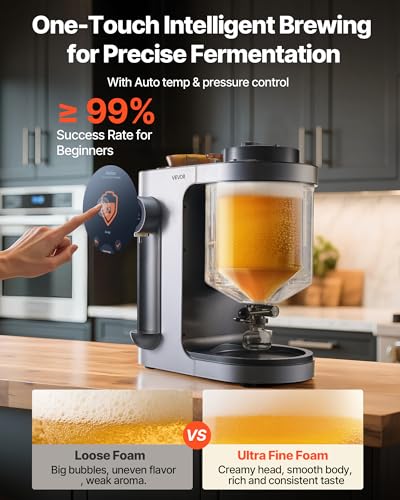 Image of VEVOR Automatic Home Beer Brewer, 1500W Electric Beer Brewing Machine, 3.43 Gal All-in-One Home Brewer with Mash Boil Device, 304 Stainless Steel Internal Tank, Auto Temperature & Pressure Control