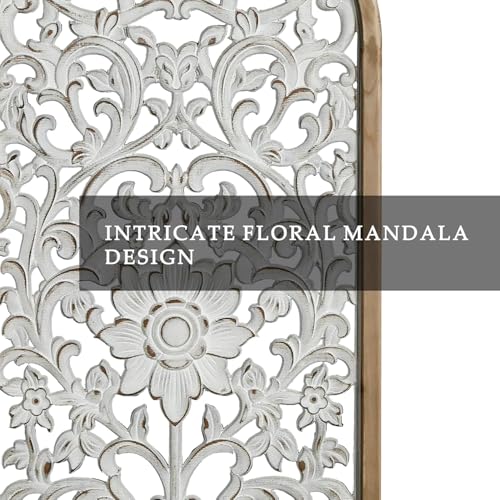 Image of Decor Delights Wall panel Floral MDF Wall Decoration Panel, Hanging Wood Carving Wall Decoration Panel for Living Room, Bedroom, Hallway, Office Wooden Wall Hanging Plaque, Wood Carving (Arch White)