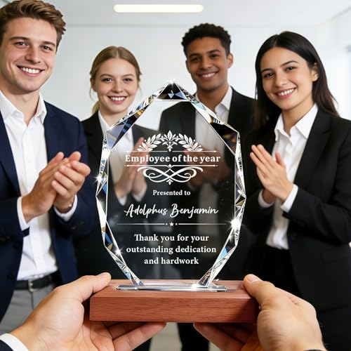 Image of Custom Crystal Award Trophy, Personalized Trophy with Company Logo & Text