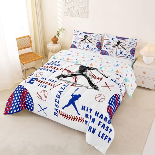 Image of Feelyou Personalized Baseball Comforter Set Bedding Queen Size for Kids