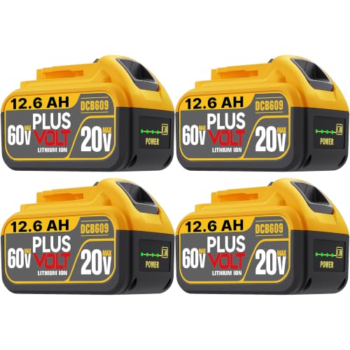Image of DCB612 DCB609 12.6Ah FLEX Compatible with Dewalt 60V /20V Battery 4-Pack | High-Capacity 60 Volt 12.6Ah Li-Ion Max Battery. Replaces DCB609-4.Long Runtime. 4-Pack for Power Tools & Vacuum.
