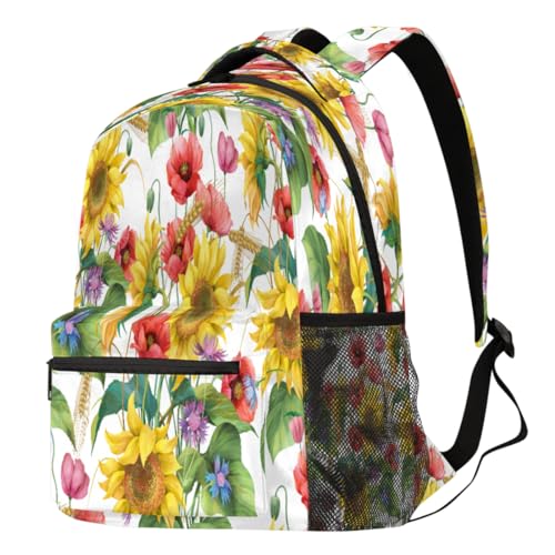 Sac à dos tournesol et coquelicot grand format pour l'école et le voyage