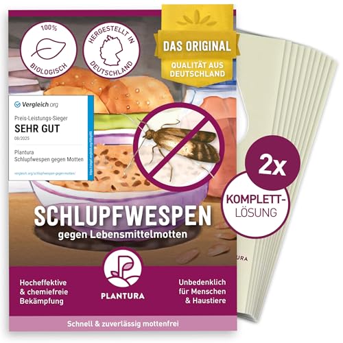 Plantura Schlupfwespen gegen Lebensmittelmotten, Komplett-Lösung mit 6 Karten (2 Karten à 3 Lieferungen) - hochwirksame & nachhaltige Bekämpfung, Alternative...