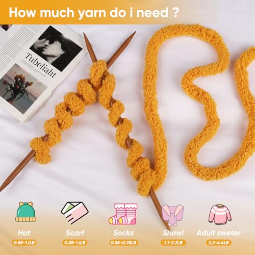 Image of 8 Packs Jumbo Chunky Chenille Yarn - 1820g(64oz) 254 Yards (761ft) Bulky Yarn - Chunky Yarn for Hand Knitting Blanket,Cushions, Pet Bed - Soft and Durable(Yellow)