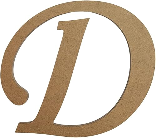 Letra D de madera con monotipo de letra D sin terminar, monograma de escritura de lujo en blanco en MDF de 1-4 pulgadas