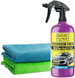 Mullock's Dry Wash Showroom Finish Waterless Car Wash and Wax Spray Car Cleaner, 1 Litre + 2 Microfibre Cloths, Advanced Formula Carnauba Nano Wax Technology that Cleans, Shines & Protect your Cars
