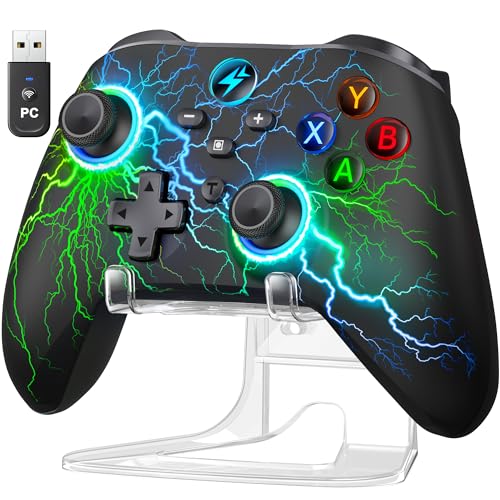 GAMSINGY Wireless PC Gaming Controller -RGB Lightning Pro Gamepad for Windows PC, Switch, Switch 2, Android &amp; iOS, with Programmable Back Buttons, Turbo, 1000mAh Battery &amp; Stand (2.4G/USB-C/Bluetooth)