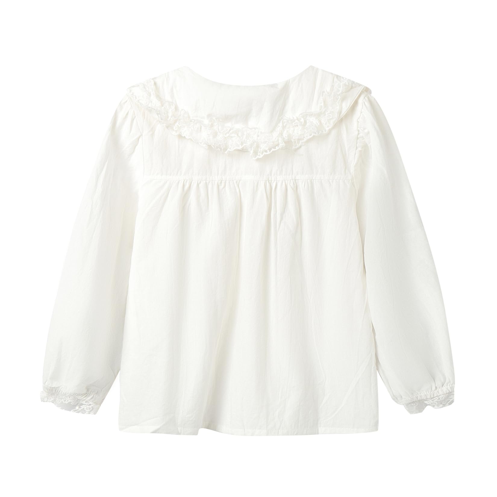 Mud Kingdom Camicia da bambina con colletto alla Peter Pan e pizzo a maniche lunghe uniforme scolastica in cotone